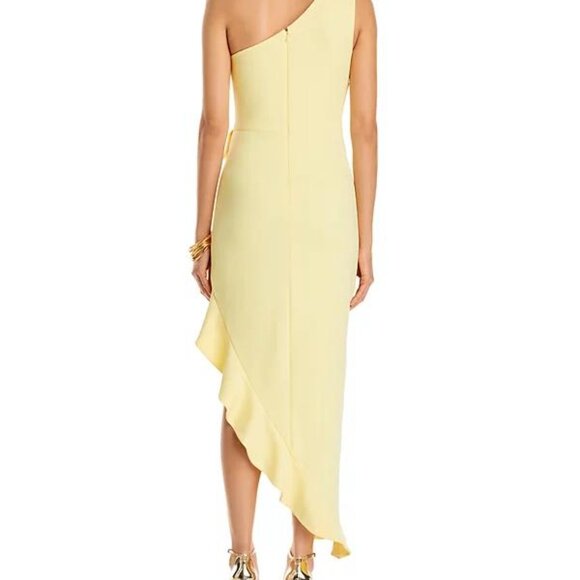 AQUA One-Shoulder Yellow Scuba Crepe Ruffle Maxi Dress NWT Size 2 - Picture 7 of 7